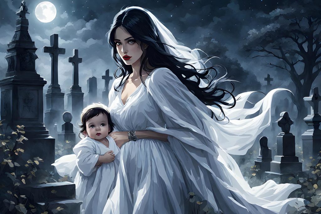 Призрак женщины на кладбище